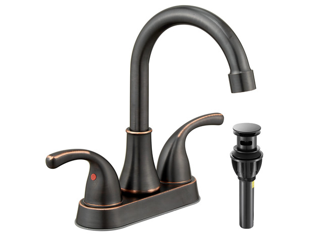 Bathroom Sink Faucet 4 Inch 2 Handle Bathroom Sinks Faucets Lead-Free Oil Rubbed Bronze Bath Sinks Faucets with Pop-up Drain Stopper and Supply Hoses