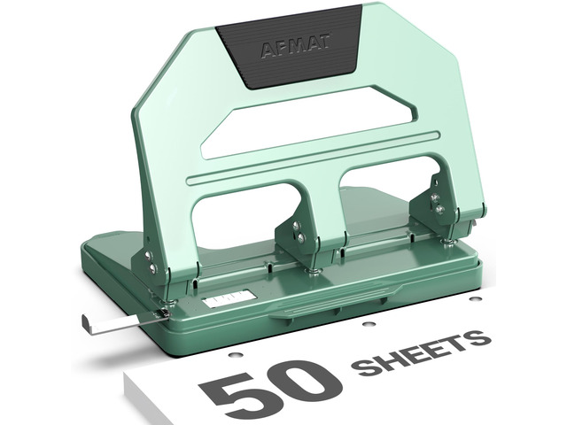 Heavy Duty 3 Hole Puncher, 50-Sheet Paper Punch Heavy Duty, 50% Reduced Effort Three Hole Punch, 10K+ Uses, Metal Hole Puncher 3 Ring w/Large Tray,...