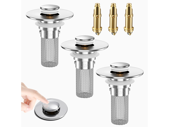 Bathroom Sink Drain Strainer, Pop-Up Bathroom Sink Stopper with Removable Stainless Steel Hair Catcher Basket, Universal Fit for US Bathroom Sinks,...