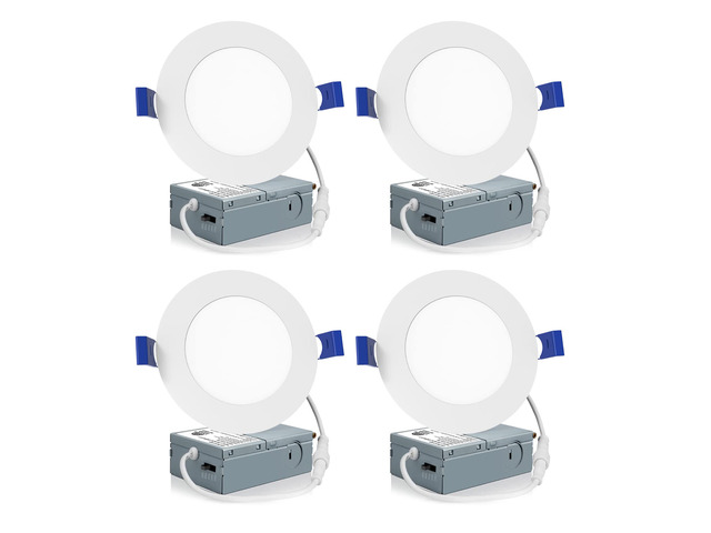 4 Pack 4 Inch 5CCT LED Recessed Lighting, Canless Wafer Downlight White, 2700K-5000K Selectable, Ultra-thin Dimmable Ceiling Lights, Metal Housing,...