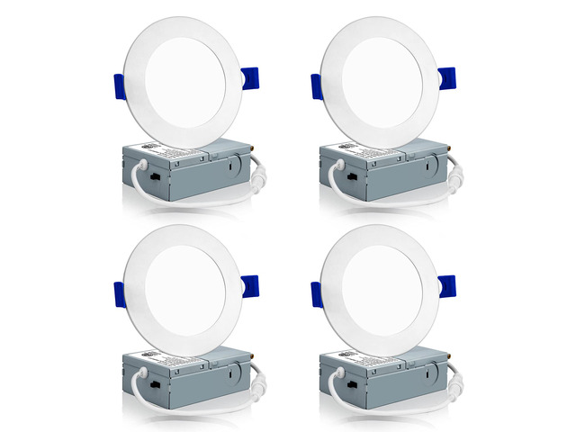 4 Pack 4 Inch 3CCT LED Recessed Lighting, Canless Wafer Downlight White, 3000K-5000K Selectable, Ultra-thin Dimmable Ceiling Lights, Metal Housing,...