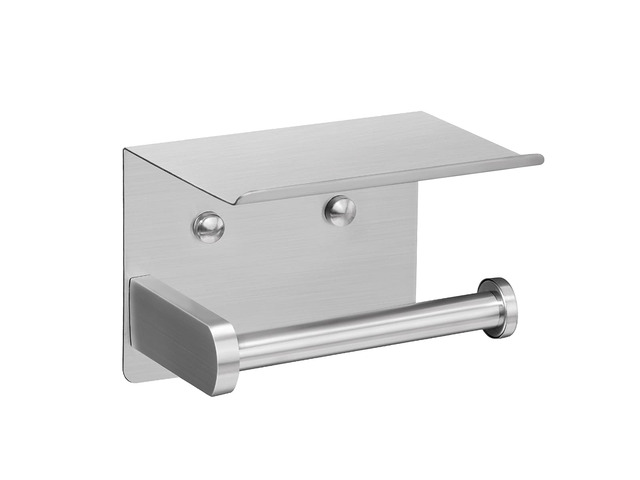 Self Adhesive Toilet Paper Holder with Phone Shelf Stainless Steel Wall Mounted Toilet Paper Roll Holder - Rustproof and Bathroom Washroom Tissue...