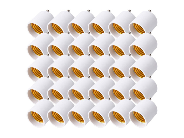 GU24 to E26 E27 Adapter 30-Pack Heat Resistant Up to 392 Fire Resistant Converts GU24 Bi-Pin Based Fixture to E26 E27 Standard Screw-in Socket White