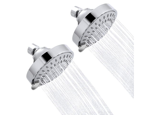 High Pressure Rain Shower Head 2PCS 5 Modes 4.1 Inch Chrome Silver Low Water Pressure Compatible, Powerful Spray Fixed Showerhead for a Relaxing...