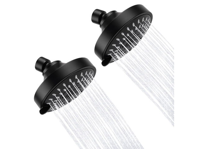 High Pressure Rain Shower Head 2PCS 5 Modes 4.1 Inch Matte Black Low Water Pressure Compatible, Powerful Spray Fixed Showerhead for a Relaxing...