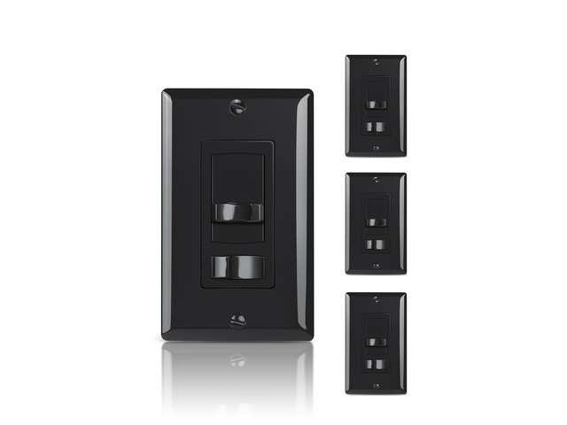 Dimmer Light Switch, Single-Pole/3 Way Dimmer Switch, Black, 4 Pack Slide Dimmer Switches Compatible with 300W Dimmable LED/CFL or 600W INC/HAL...