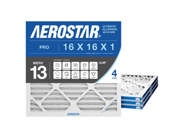 Air Filter 16x16x1 MERV 13 AC Filter, HVAC, Furnace Filter, 4 Pack ACTUAL SIZE (15.75 x 15.75 x 0.75) AC Filter, Furnace Filter, Allergies, Dust,...