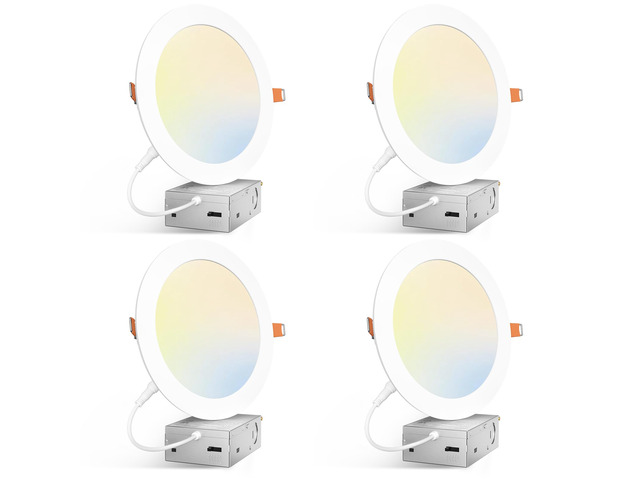 4 Pack 7 Inch 5CCT Ultra-Thin LED Canless Recessed Ceiling Downlight Dimmable Wafer Light with Junction Box, 2700K/3000K/3500K/4000K/5000K...