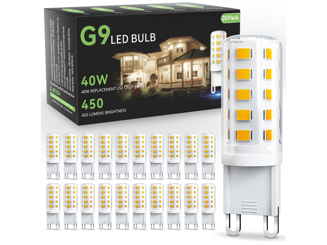 20 Pack G9 LED Bulb 4W, 3000K Warm White, 40 Watt Eq, G9 Base,120V T4 G9 Halogen Replacement, G 9 Bi-pin Base Light Bulbs for Chandelier, 450 LM...