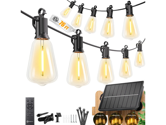 76FT Solar String Lights Outdoor Waterproof, 26Hrs Runtime 23+1 LED Bulbs, USB & Solar Powered, Remote Control & Dimmable Timer, Ideal for...