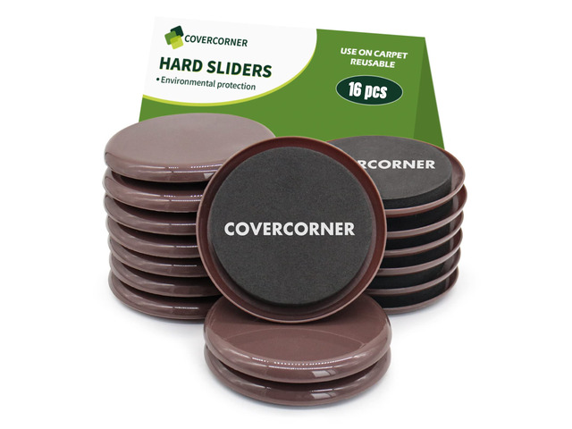 Furniture Sliders for Carpet 16 PCS - 3 1/2' Brown Furniture Moving Sliders, Chair Leg Floor Protectors, Carpet Sliders for Furniture - Move Your...