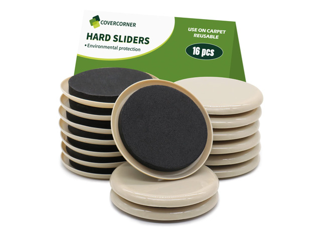 Furniture Sliders for Carpet 16 PCS - 3 1/2' Beige Furniture Moving Sliders, Chair Leg Floor Protectors, Carpet Sliders for Furniture - Move Your...