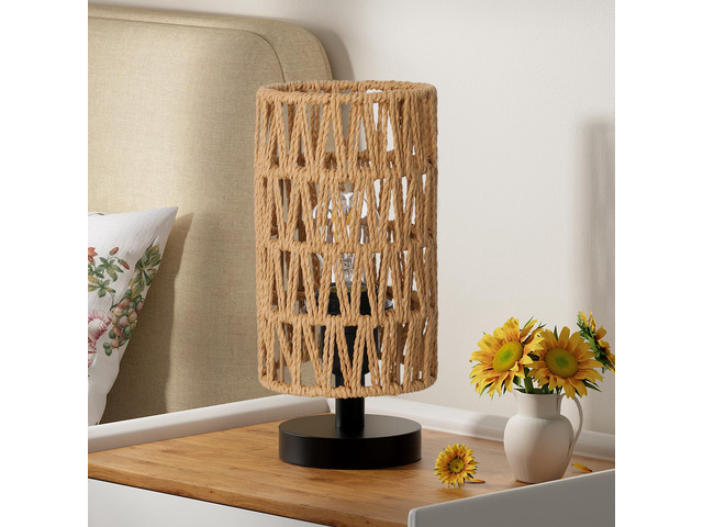 Table Lamps (Rattan Rope Shade - Black Base, 9' Inline Control) 3000K LED Blub Included 680 Lumens Easy Assembly Minimalist Design E26 for Kitchen...