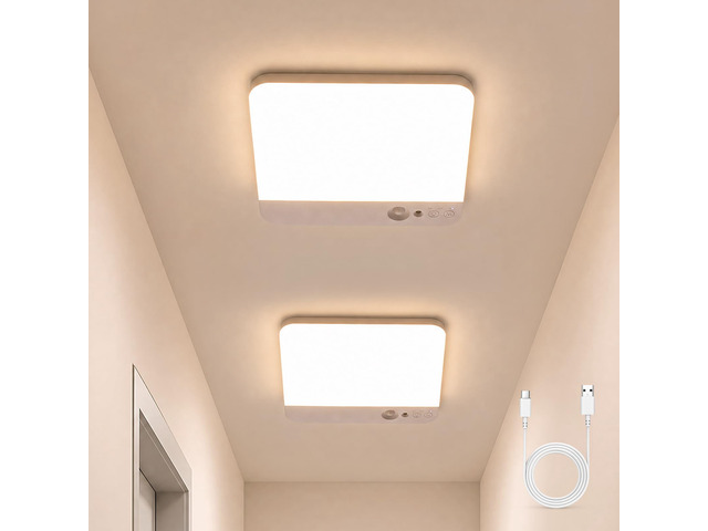 Rechargeable Closet Lights Motion Sensored Wireless Renter Friendly 2 Pack Square Ceiling Lights No Wiring Needed, Magnetic, with Remote, Stick on...