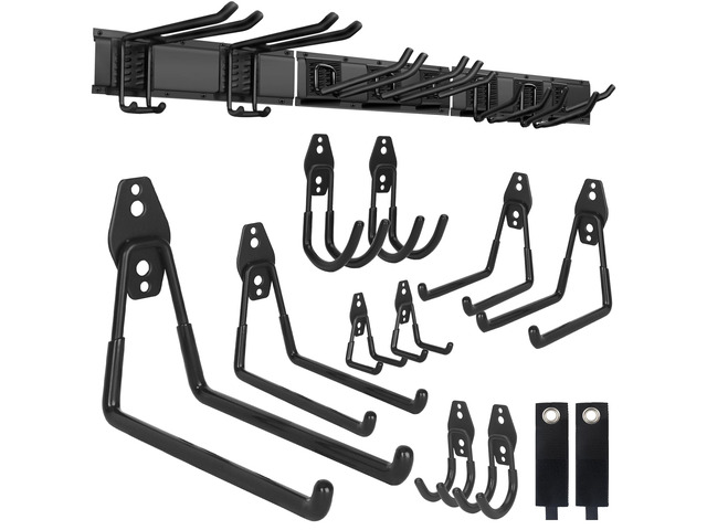 Garden Tool Organizer 48 inches with 18 Garage Wall Hooks in 9 Types Thick Alloy Steel, Adjustable Hooks, Wear & Tear Resistant, Soft Anti-Scratch...