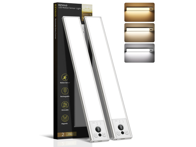 12inch Under Cabinet Lighting, 2 Pack 3100mAh Rechargeable Motion Sensor Light Indoor with 3 Color Temperatures, Dimmable & Magnetic Closet Light,...
