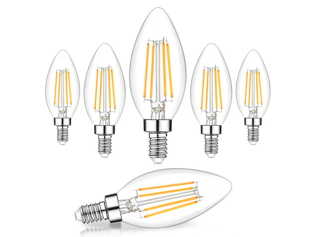 6-Pack Dimmable E12 LED Candelabra Bulbs 60W Equivalent, 2700K 6W, B11 Candle Base, 600 Lumens, LED Filament, High CRI, Vintage Light Bulb for...