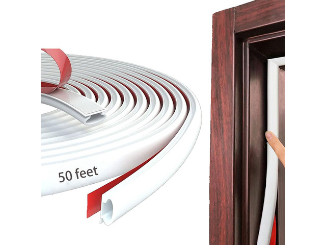 White Rubber Weather Stripping Door Seal Strip, D Shape Door Weather Seal Strip, Self-Adhesive Soundproofing Frame Insulation Tape for Doors...