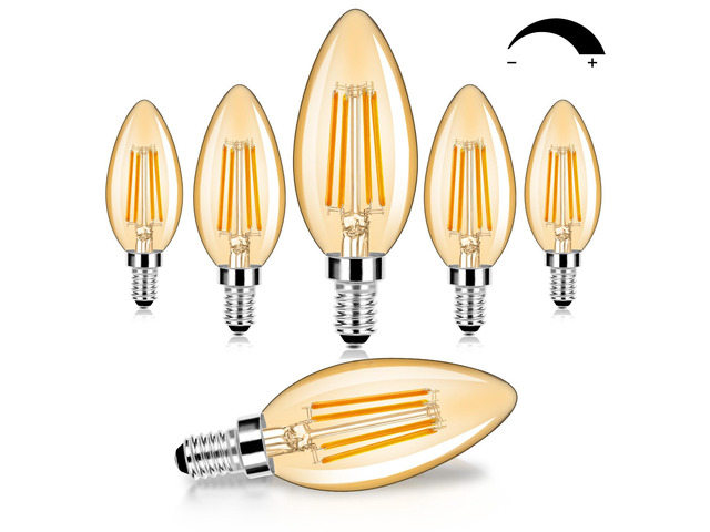 6-Pack Dimmable E12 LED Candelabra Bulbs 60W Equivalent, 2200K 6W, B11 Candle Base, 600 Lumens, LED Filament, Amber Glass, High CRI, Vintage Light...