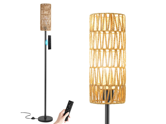 64'' Floor Lamps for Living Room with Remote Control and Stepless Dimmable Colors Temperature & Brightness, Boho Black Standing Lamp with Beige...
