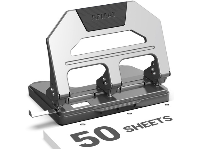Heavy Duty 3 Hole Puncher, 50-Sheet Paper Punch Heavy Duty, 50% Reduced Effort Three Hole Punch, 10K+ Uses, Metal Hole Puncher 3 Ring w/Large Tray,...