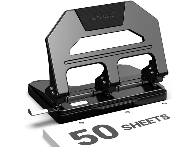 Heavy Duty 3 Hole Puncher, 50-Sheet Paper Punch Heavy Duty, 50% Reduced Effort Three Hole Punch, 10K+ Uses, Metal Hole Puncher 3 Ring w/Large Tray,...