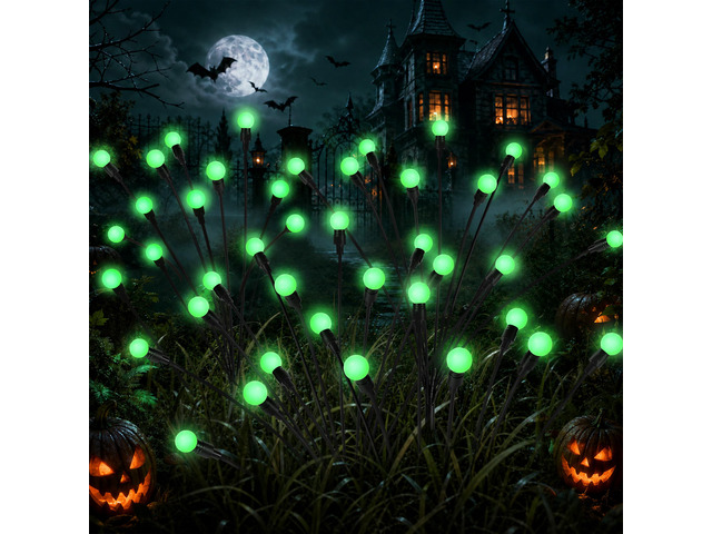 Solar Halloween Lights(4Pack 40LED), Green Outdoor Halloween Decor Scary Swaying Firefly Lights Waterproof for Garden Decor, 2 Lighting Mode, Auto...