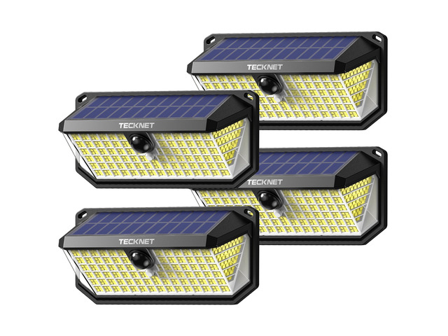 4200Lm Solar Lights Outdoor 416 LED Motion Sensor Security Lights IP66 Waterproof,300° Angle,3 Lighting Modes,4 Pack Cool White Solar Lights for...