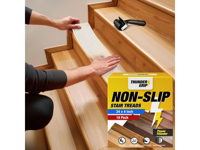 Clear Stair Treads Non-Slip Indoor 24' x 4' 18-Pack - Stair Grips for Wood Anti Slip Adhesive Strips for Dogs & Elderly, Staircase Step Treads,...