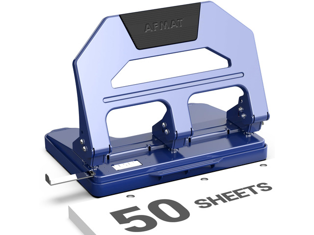 Heavy Duty 3 Hole Puncher, 50-Sheet Paper Punch Heavy Duty, 50% Reduced Effort Three Hole Punch, 10K+ Uses, Metal Hole Puncher 3 Ring w/Large Tray,...