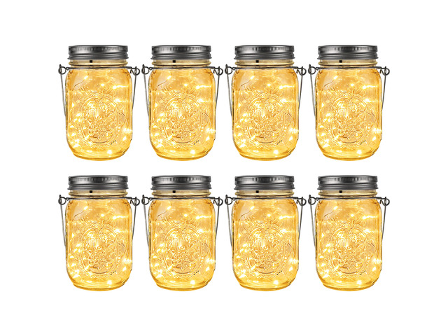 Solar Mason Jar Lights, 8 Pack 30 Led String Fairy Lights Garden Lights Outdoor Waterproof Metal Lid Hanging Solar Lanterns for Outdoor, Garden,...