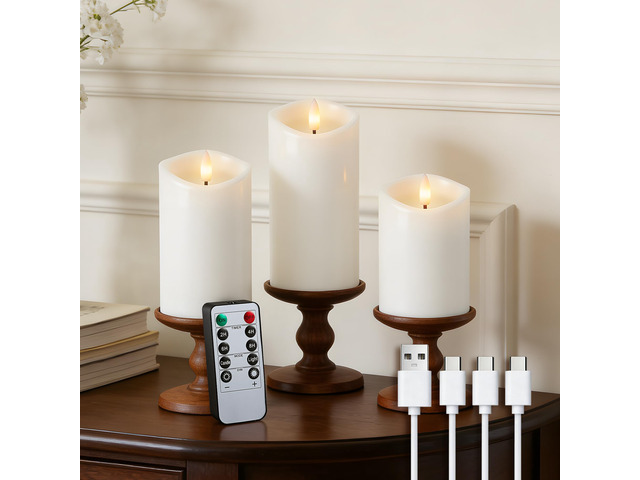 White Real Wax LED Rechargeable Flameless Battery-Operated Pillar Candles Flickering Flameless Candles Melted Edge with Remote and Timer, LED USB...