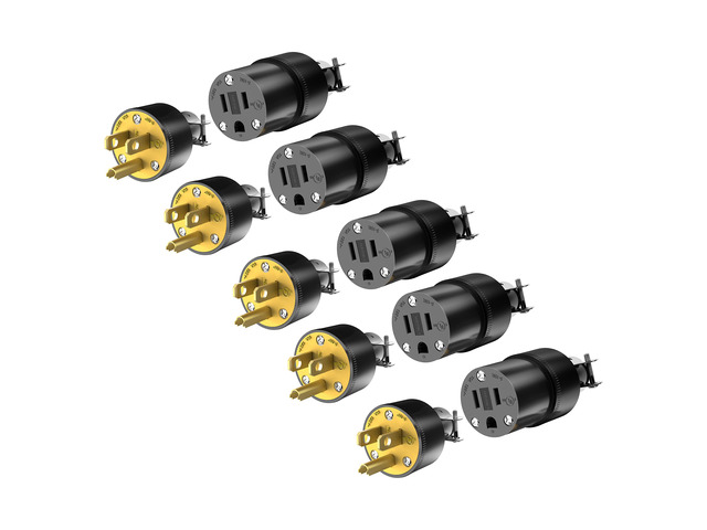 Extension Cord Ends Male & Female Set, 5-15P & 5-15R, Black,5Pack 15A 125V, heavy duty replacement, straight blade grounding type, UL Listed