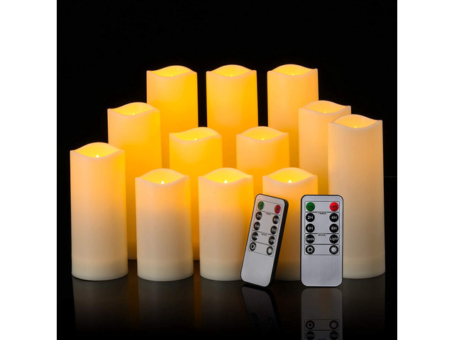 12 Pack Flameless Candles Battery Operated Waterproof Led Candles (D:2.2' X H:4' 5' 6' 7') Candles with 2 Remotes Contro for Wedding, Party, Birthday