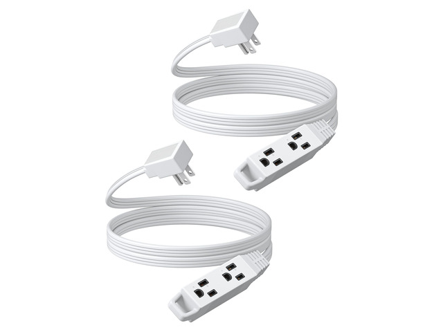 2 Pack 6FT 3 Outlet Flat White Extension Cord 16/3, ETL Listed Ultra Slim, Narrow Space Friendly, 3 Prong, 13A/125V/1625W Grounded Flat Power...