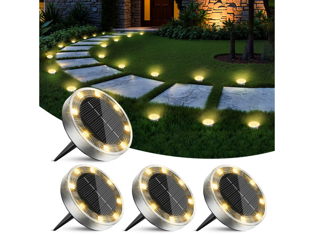 4 Pack Solar Lights Outdoor Waterproof, 8 LED Solar Ground Lights Flat Solar Disc Light Landscape Lighting for Pathway Garden Yard Walkway Driveway...