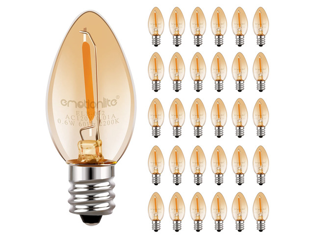 C7 LED Bulbs, E12 Candelabra Base, Amber 2200K, 50LM, 30 Pack 0.5W low power bulb, 4W-7W equivalent, replacement bulb for salt lamps and nightlights