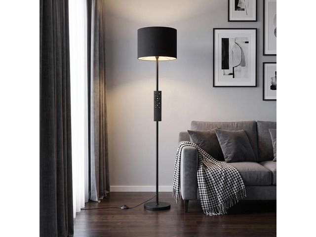 Dimmable Floor Lamp for Living Room with Remote, 9W 900LM LED Bulb Included, Black Shade Black Pole