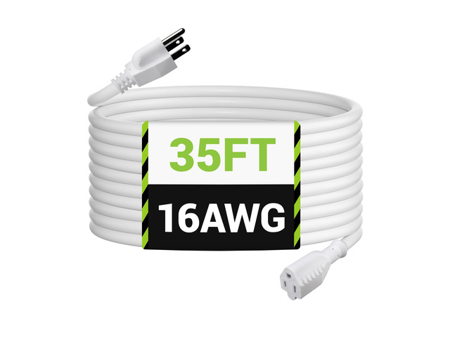 35ft Outdoor Extension Cord, 3-Prong, 16 Gauge General Purpose Power Cord, Grounded Plug, White, for Landscaping & Holiday Decorations, Home &...