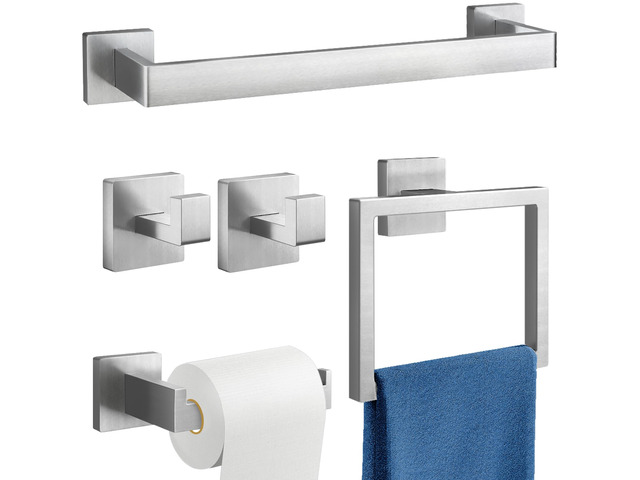 16Inch Bathroom Accessory Set Wall Mounted, Brushed Nickel 5-Pieces Stainless Steel Bathroom Hardware Set Towel Bar Set