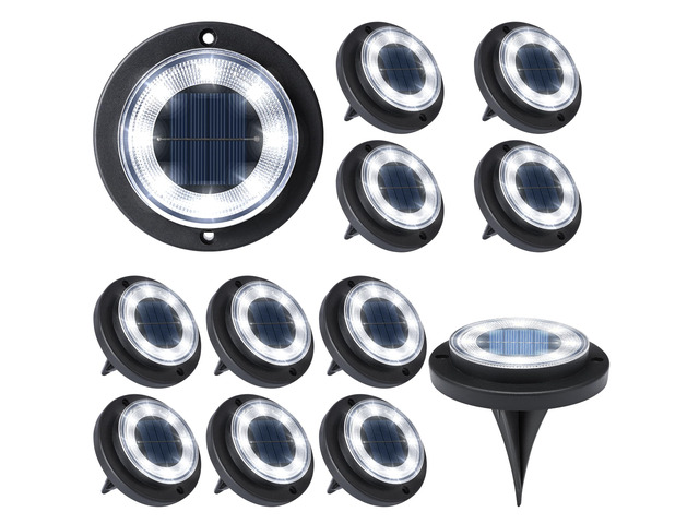 Solar Lights Outdoor WaterproofCool White 12 Pack 2-in-1 Ground Lights Solar Powered Lights Outdoor Solar Disk Light Landscape Light for Deck Step...