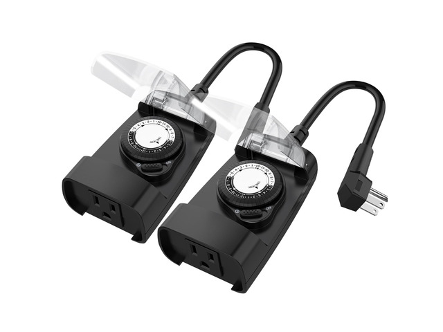 24 Hour Mechanical Outdoor Timer Outlet, Outdoor Timer for Lights, 3-Prong Outdoor Light Timer Waterproof for Home and Garden 15A 1/2HP Heavy Duty,...