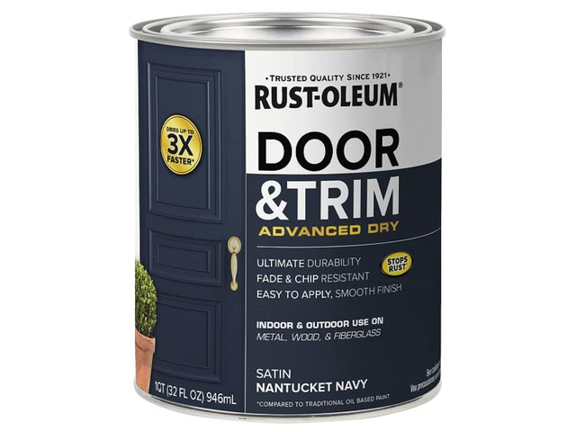 Stops Rust Door & Trim Paint, Satin Nantucket Navy Ultimate Durability on Metal, Wood and Fiberglass Durable Chip and Fade Resistance Smooth Finish...