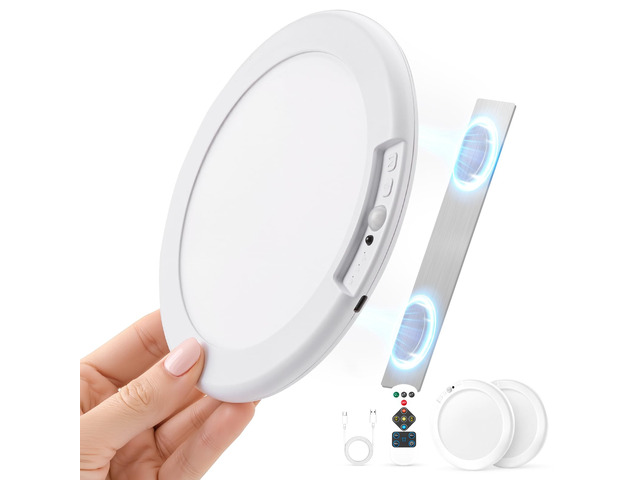 Rechargeable Motion Sensor Ceiling Light with Remote Wireless Timing 2 Pack 60-Day Battery Powered Closet Lamp, Magnetic Adhesive Cordless,...