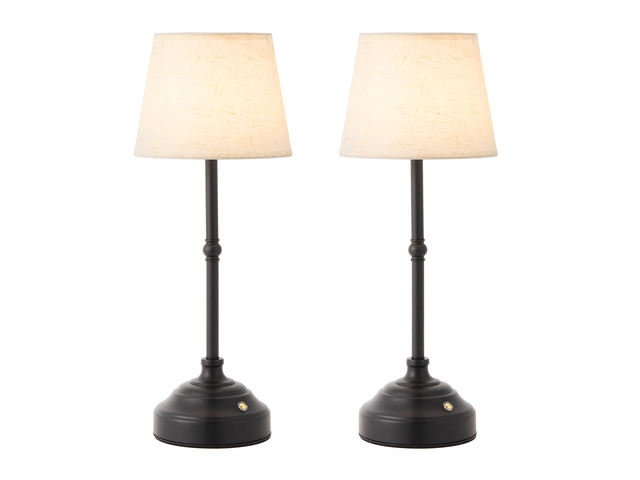 2 Pack Cordless Table Lamp, Rechargeable Desk Lamp with Fabric Shade, Battery Operated 3 Color Stepless Dimming, Small Touch Bedside Lamp Home...
