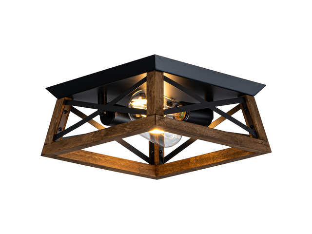 2-Light Farmhouse Light Fixture, Rustic Ceiling Light with Wood and Metal Design, Wood Ceiling Light for Kitchen, Hallway, Entryway, Cabinet,...