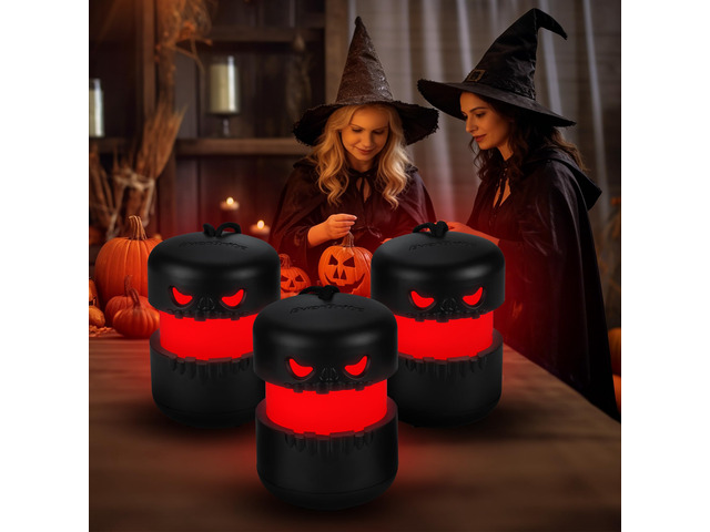 3-Pack Halloween Collapsible Skeleton Lantern, Two Color Changing Halloween Camping Lantern, Halloween Skull Lantern, Skeleton Halloween Decor for...