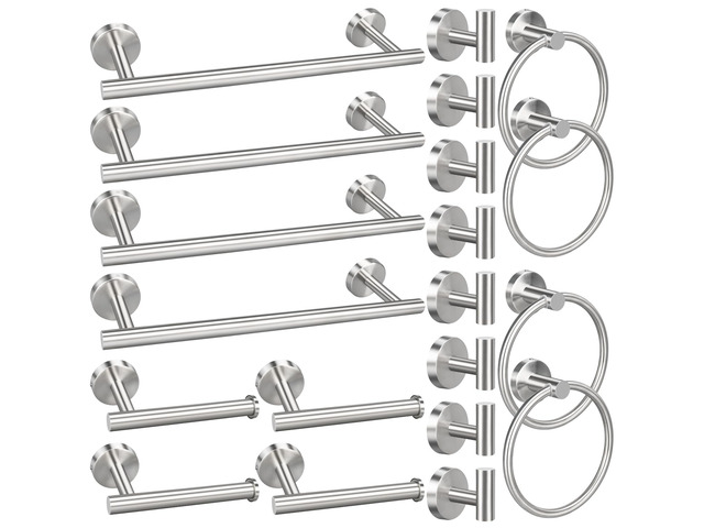 20pcs Brushed Nickel Bathroom Hardware Set Including 16' Hand Towel Bars, Toilet Paper Holders, Towel Rings, Robe Towel Hooks