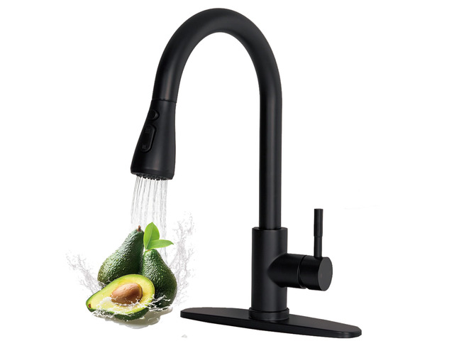 Kitchen Faucet with Pull Down Sprayer, Matte Black SUS 304 Stainless Steel, Lead-Free, Leak Resistant, 3-Mode Spray, Easy Install, 1 or 3 Hole for...