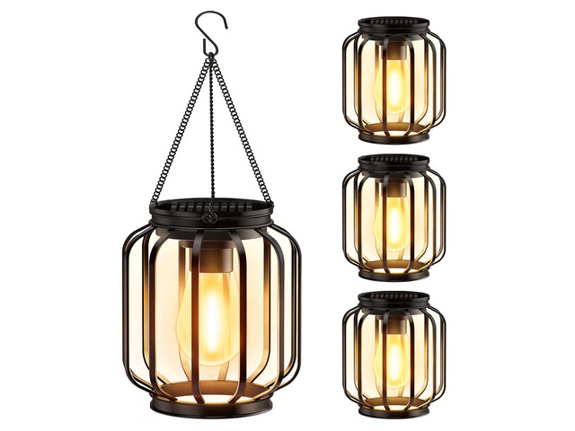 Solar Hanging Lanterns Outdoor Waterproof: 4 Pack Metal Solar-Powered Lights with Hook, Bright Warm Lantern Decor for Outside, Classic Outdoor...